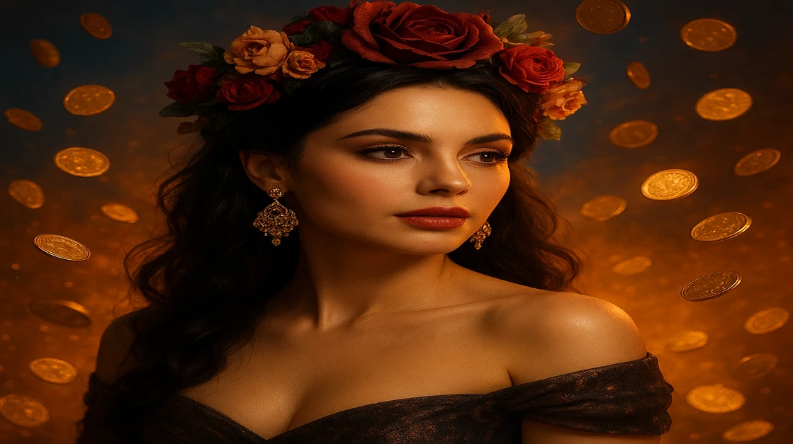 একটি দৃষ্টিনন্দন নারী একটি চকচকে গোলাপি টপ ও মার্জিত জহরত-সজ্জায় হাসছেন, একটি সবুজ-উষ্ণ থিমা গেমিং প্ল্যাটফর্মে; mcw login-এ আরকেড গেমের রোমাঞ্চকর দৃশ্য ও সুর তাকে ঘিরে রয়েছে।
