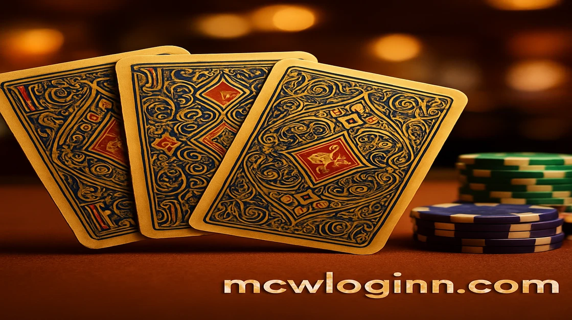 mcw login-এ গেমিং প্ল্যাটফর্ম টেবিলে তিনটি শক্তিশালী জয়-চিহ্নের মুহূর্তের দৃশ্য ও পাশে সবুজ চিপসের স্তূপ, বড় সাফল্যের উত্তেজনা ফুটে উঠছে।